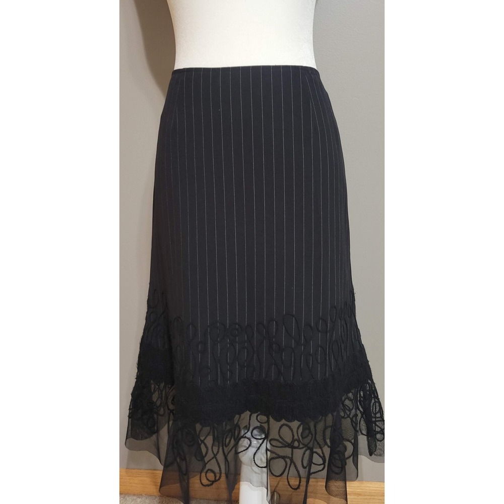 Spanner Lace Trim Pinstriped Midi Skirt